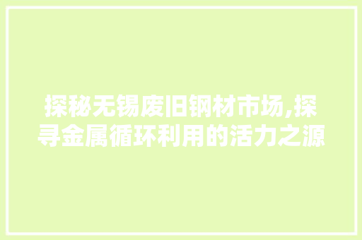 探秘无锡废旧钢材市场,探寻金属循环利用的活力之源