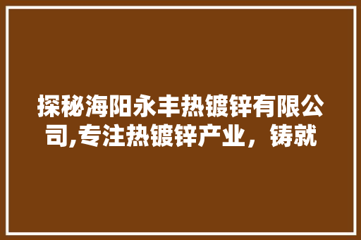探秘海阳永丰热镀锌有限公司,专注热镀锌产业，铸就品质未来