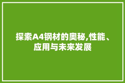 探索A4钢材的奥秘,性能、应用与未来发展