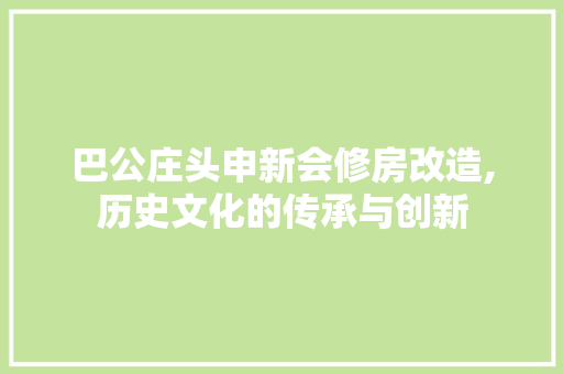 巴公庄头申新会修房改造,历史文化的传承与创新