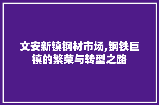 文安新镇钢材市场,钢铁巨镇的繁荣与转型之路