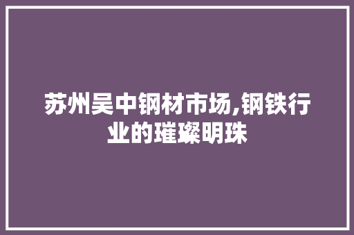 苏州吴中钢材市场,钢铁行业的璀璨明珠