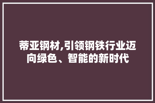 蒂亚钢材,引领钢铁行业迈向绿色、智能的新时代