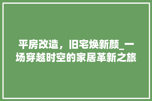 平房改造，旧宅焕新颜_一场穿越时空的家居革新之旅