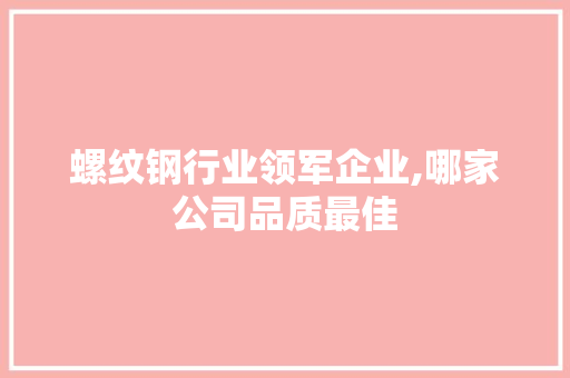 螺纹钢行业领军企业,哪家公司品质最佳