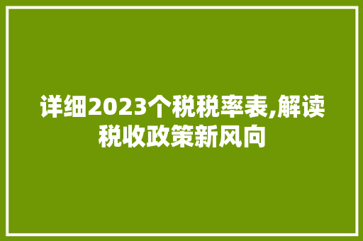 详细2023个税税率表,解读税收政策新风向