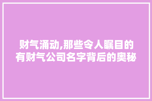 财气涌动,那些令人瞩目的有财气公司名字背后的奥秘