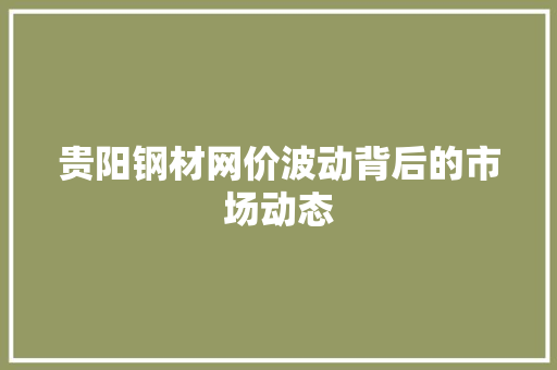 贵阳钢材网价波动背后的市场动态