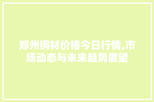 郑州钢材价格今日行情,市场动态与未来趋势展望