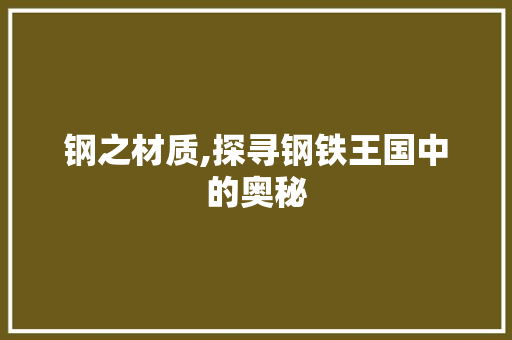 钢之材质,探寻钢铁王国中的奥秘