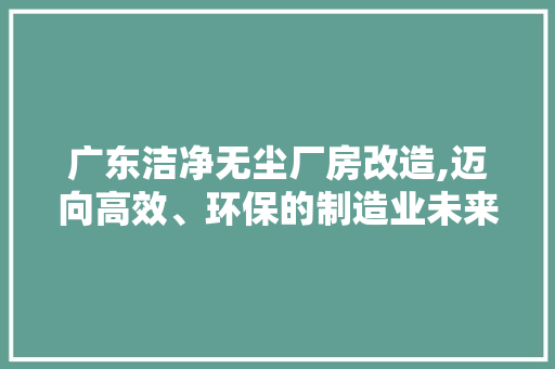 广东洁净无尘厂房改造,迈向高效、环保的制造业未来