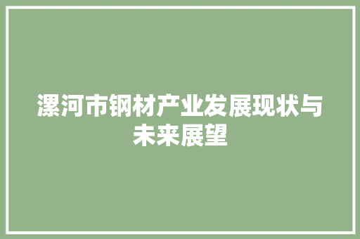 漯河市钢材产业发展现状与未来展望