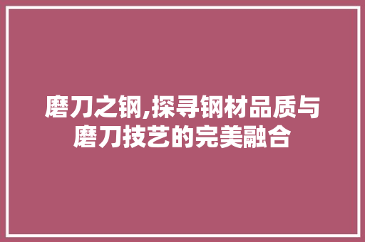 磨刀之钢,探寻钢材品质与磨刀技艺的完美融合
