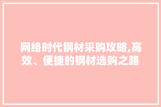 网络时代钢材采购攻略,高效、便捷的钢材选购之路