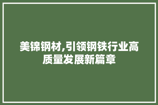 美锦钢材,引领钢铁行业高质量发展新篇章