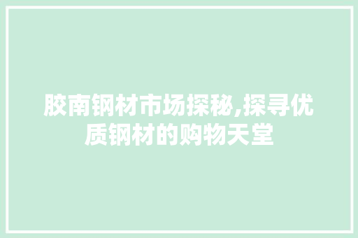胶南钢材市场探秘,探寻优质钢材的购物天堂