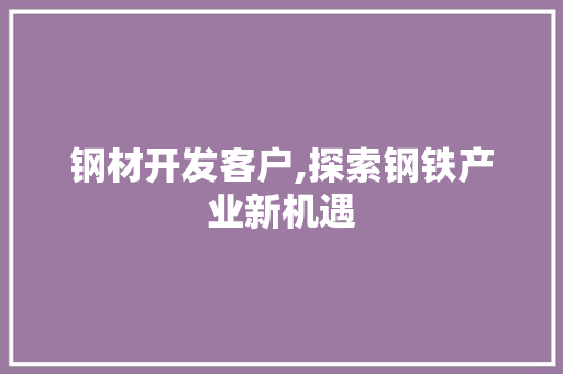 钢材开发客户,探索钢铁产业新机遇