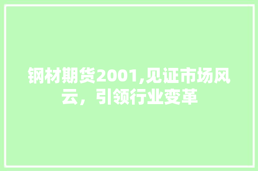 钢材期货2001,见证市场风云，引领行业变革