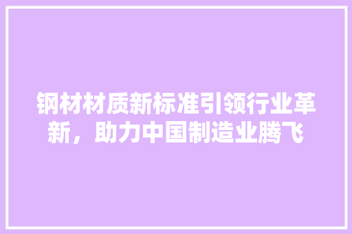 钢材材质新标准引领行业革新，助力中国制造业腾飞