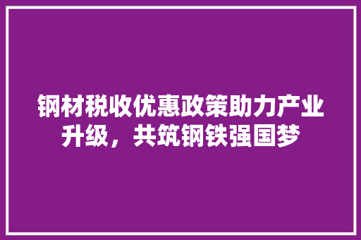 钢材税收优惠政策助力产业升级，共筑钢铁强国梦