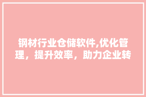 钢材行业仓储软件,优化管理,提升效率,助力企业转型升级