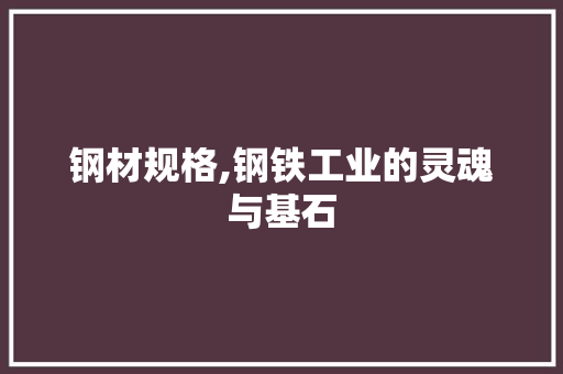 钢材规格,钢铁工业的灵魂与基石