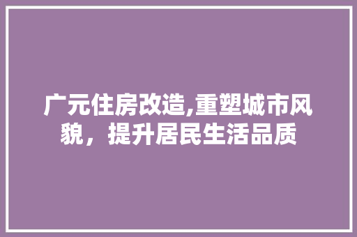 广元住房改造,重塑城市风貌，提升居民生活品质