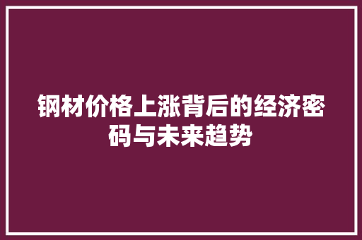 钢材价格上涨背后的经济密码与未来趋势