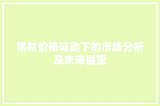钢材价格波动下的市场分析及未来展望