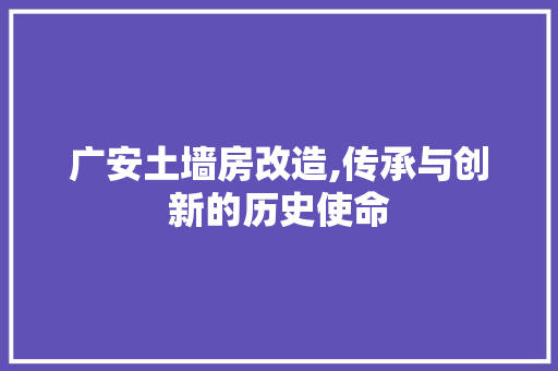 广安土墙房改造,传承与创新的历史使命
