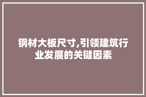 钢材大板尺寸,引领建筑行业发展的关键因素