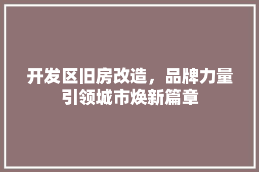 开发区旧房改造，品牌力量引领城市焕新篇章 装修材料