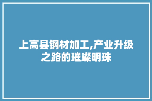 上高县钢材加工,产业升级之路的璀璨明珠