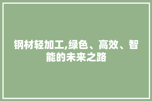 钢材轻加工,绿色、高效、智能的未来之路