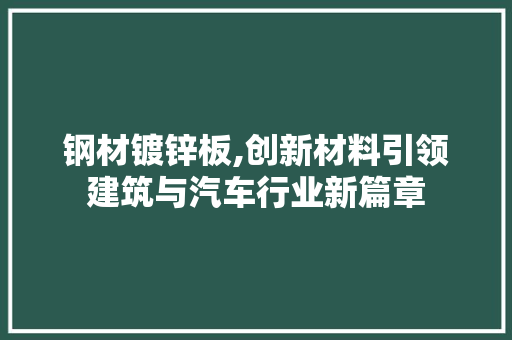 钢材镀锌板,创新材料引领建筑与汽车行业新篇章