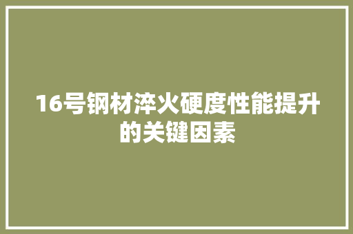 16号钢材淬火硬度性能提升的关键因素