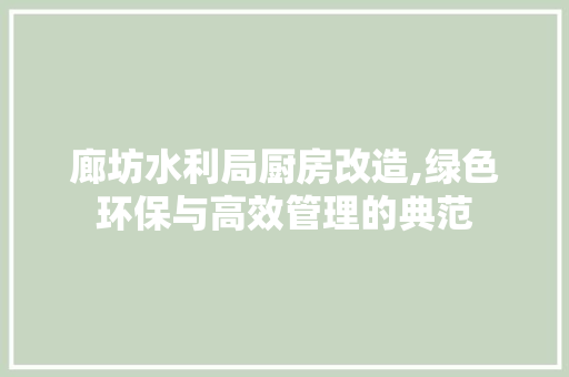 廊坊水利局厨房改造,绿色环保与高效管理的典范
