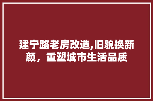 建宁路老房改造,旧貌换新颜，重塑城市生活品质
