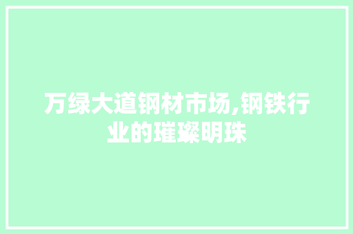 万绿大道钢材市场,钢铁行业的璀璨明珠