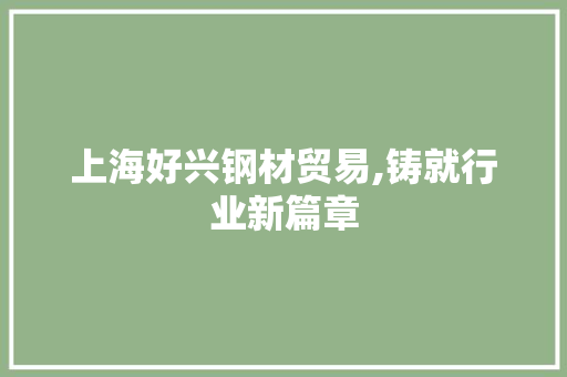 上海好兴钢材贸易,铸就行业新篇章