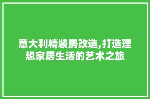 意大利精装房改造,打造理想家居生活的艺术之旅 建筑设计
