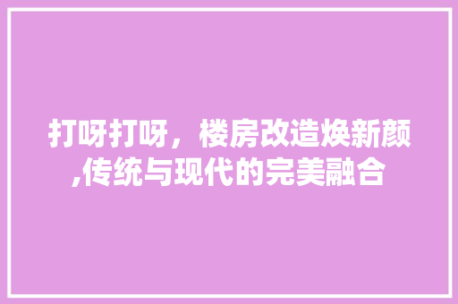 打呀打呀，楼房改造焕新颜,传统与现代的完美融合