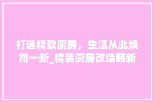打造精致厨房，生活从此焕然一新_精装厨房改造翻新设计全攻略
