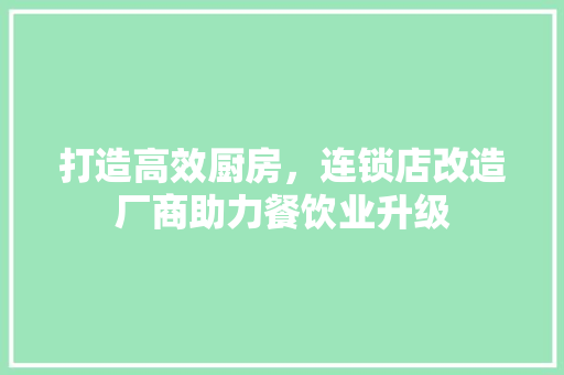 打造高效厨房，连锁店改造厂商助力餐饮业升级