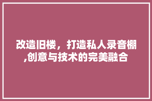 改造旧楼，打造私人录音棚,创意与技术的完美融合
