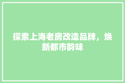 探索上海老房改造品牌，焕新都市韵味
