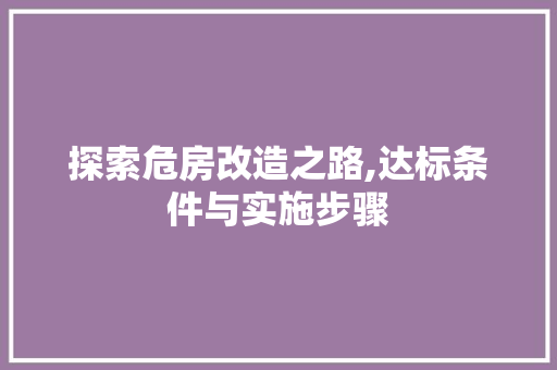探索危房改造之路,达标条件与实施步骤