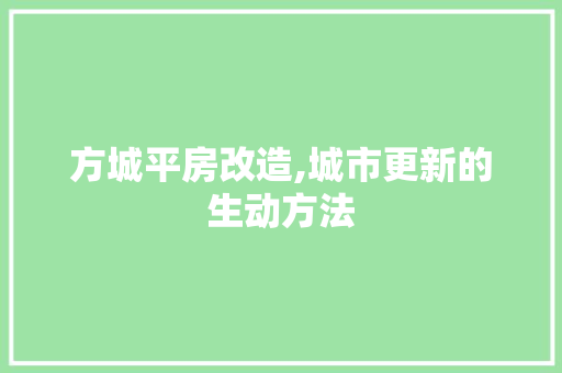 方城平房改造,城市更新的生动方法