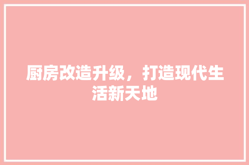 厨房改造升级，打造现代生活新天地