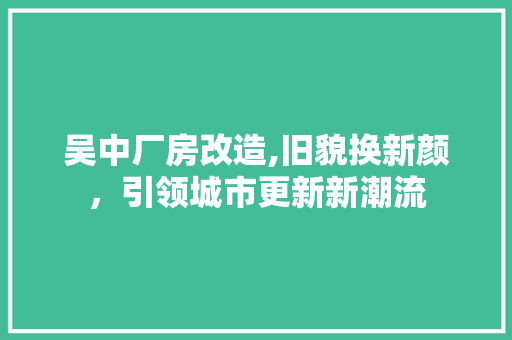 吴中厂房改造,旧貌换新颜，引领城市更新新潮流